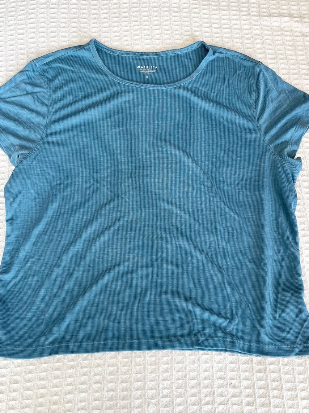 Athleta Short Sleeve Ribbed Tee in blue size large